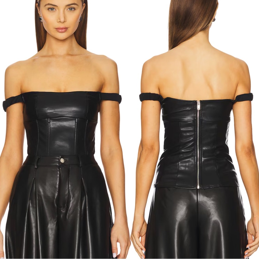 NWT!! WeWoreWhat Off Shoulder Faux Leather Corset in Black - Size 12